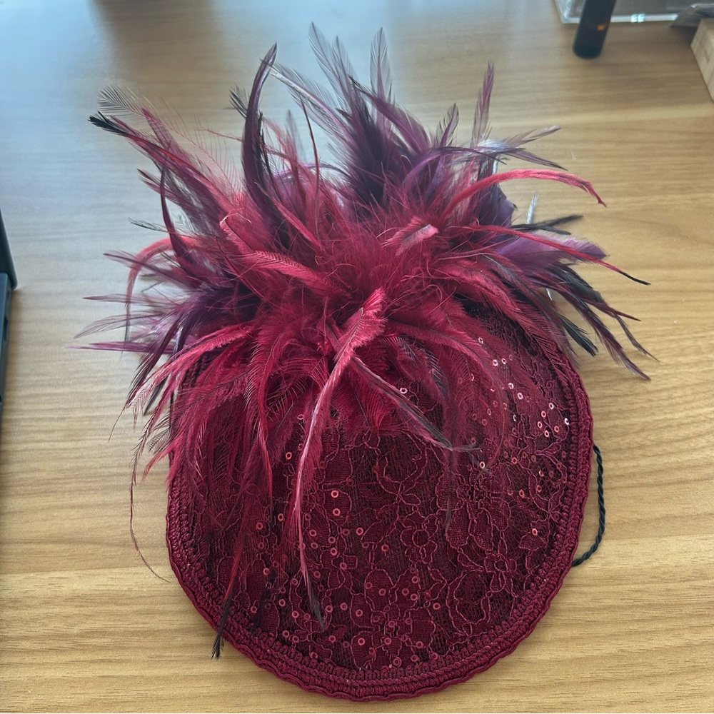 Handmade in Ireland Elegant Feathered Burgundy Fascinator